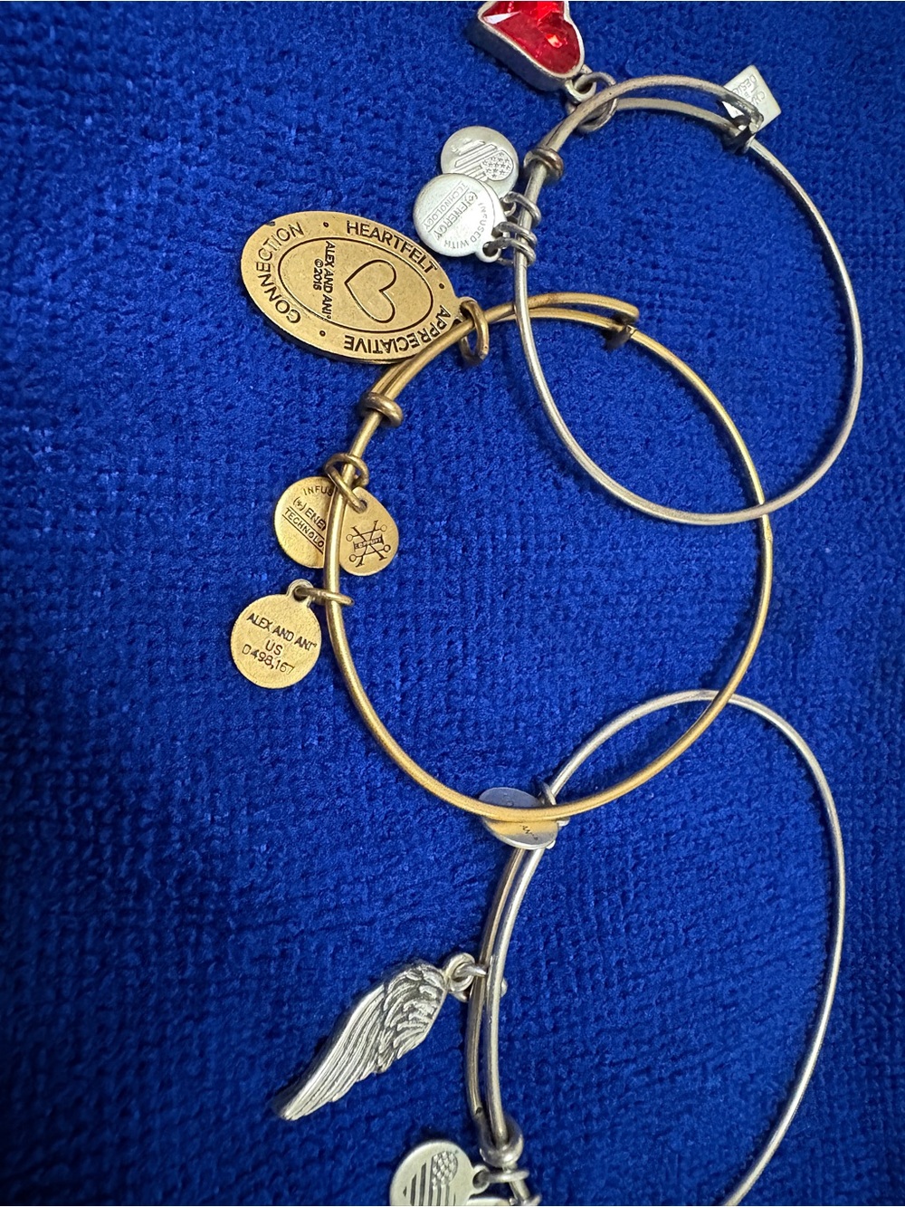 Alex and Ani Gold and Silver Charm Bangle Set 3 pieces